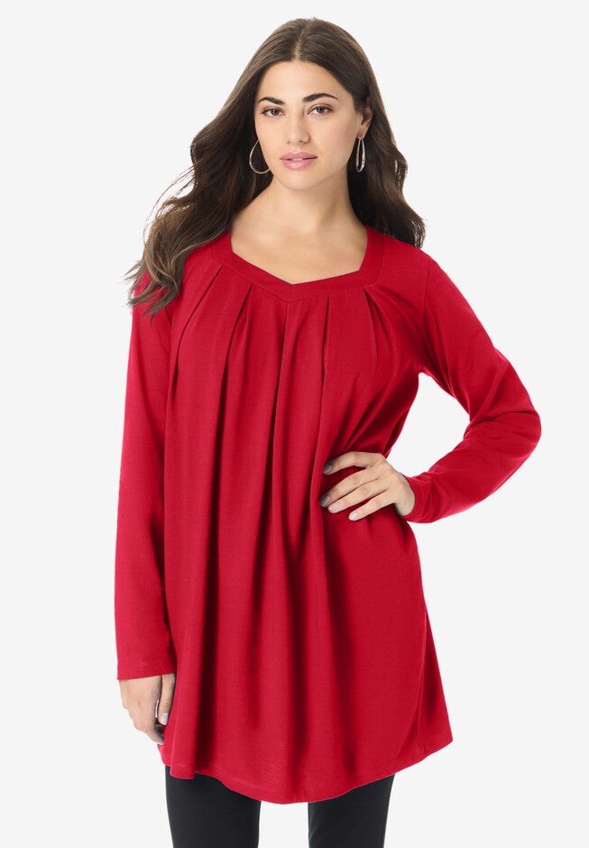 Long-Sleeve Pleatneck Ultimate Tunic, CLASSIC RED, hi-res image number null