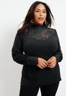Lace Yoke Mockneck Top, , alternate image number null