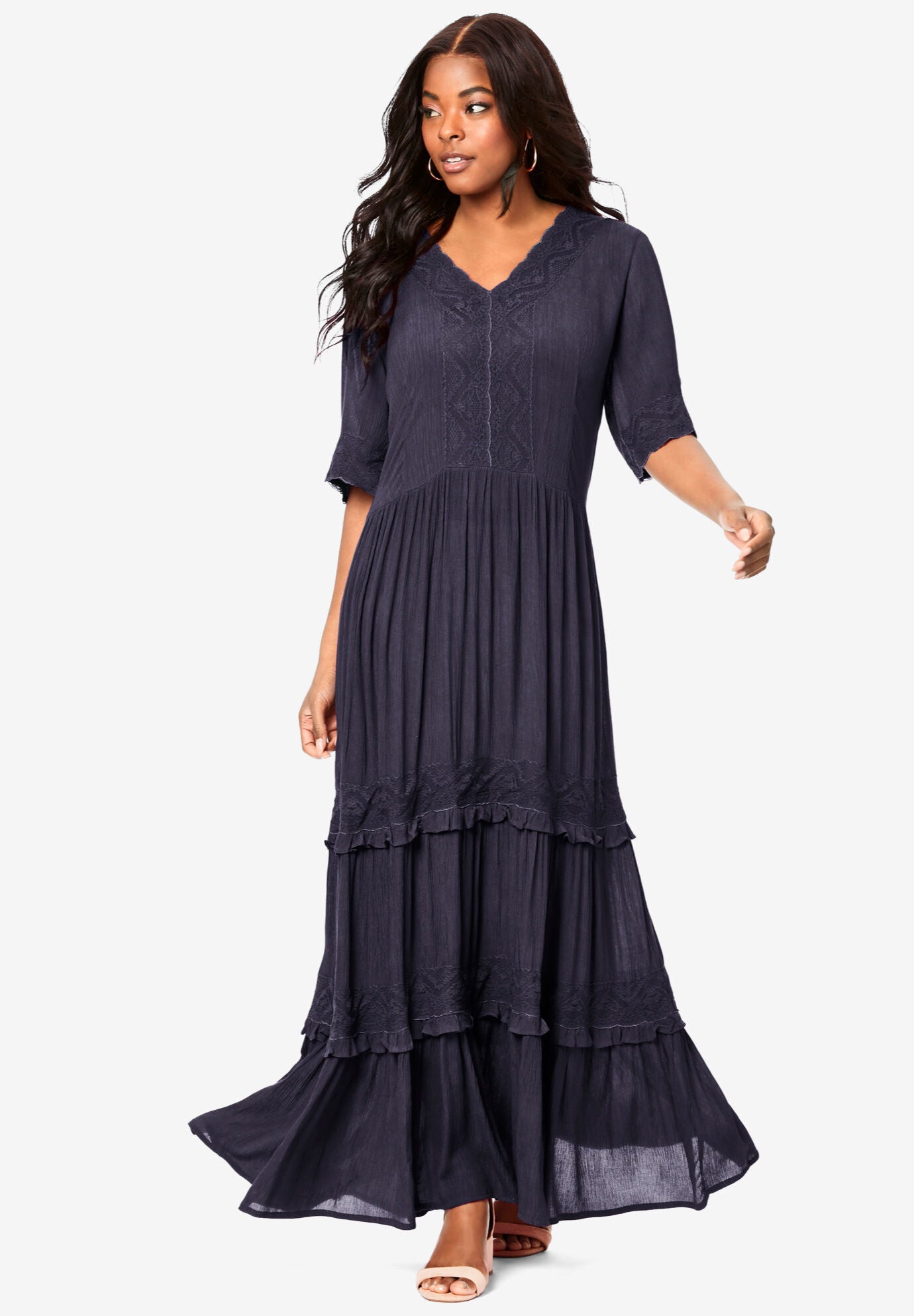 Lace Crinkle Maxi Dress Roaman s
