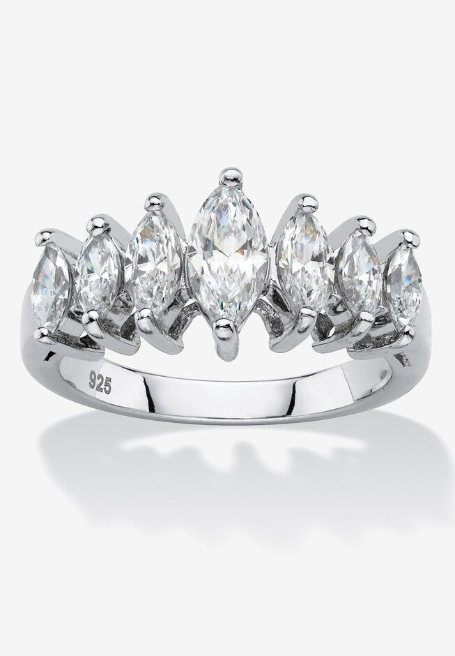 1.50 Cttw Platinum-Plated Sterling Silver Marquise-Cut Cubic Zirconia Anniversary Band, SILVER, hi-res image number 0