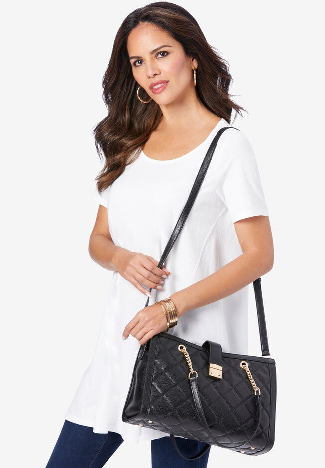 Quilted Tote Bag, BLACK, hi-res image number null
