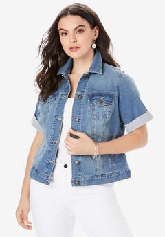 Short-Sleeve Stretch Denim Jacket