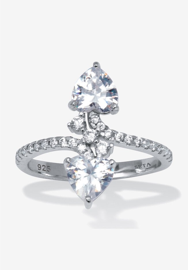 1.92 Tcw Heart Shaped Cubic Zirconia Sterling Silver Ring, WHITE, hi-res image number 0