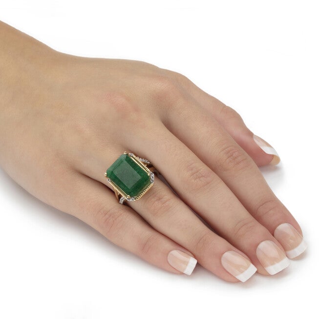 9.05 Cttw. Green Emerald and White Topaz Two-Tone Gold-Plated Silver Ring, GREEN, alternate image number null