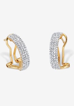 Yellow Gold-Plated Demi Hoop Earrings with Genuine Diamond Accents