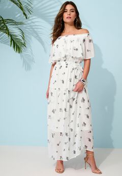 Plus Size Chiffon Off-the-Shoulder Maxi Dress