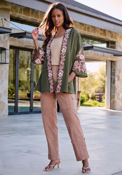 Plus Size Georgette Embroidered Kimono Sleeve Jacket