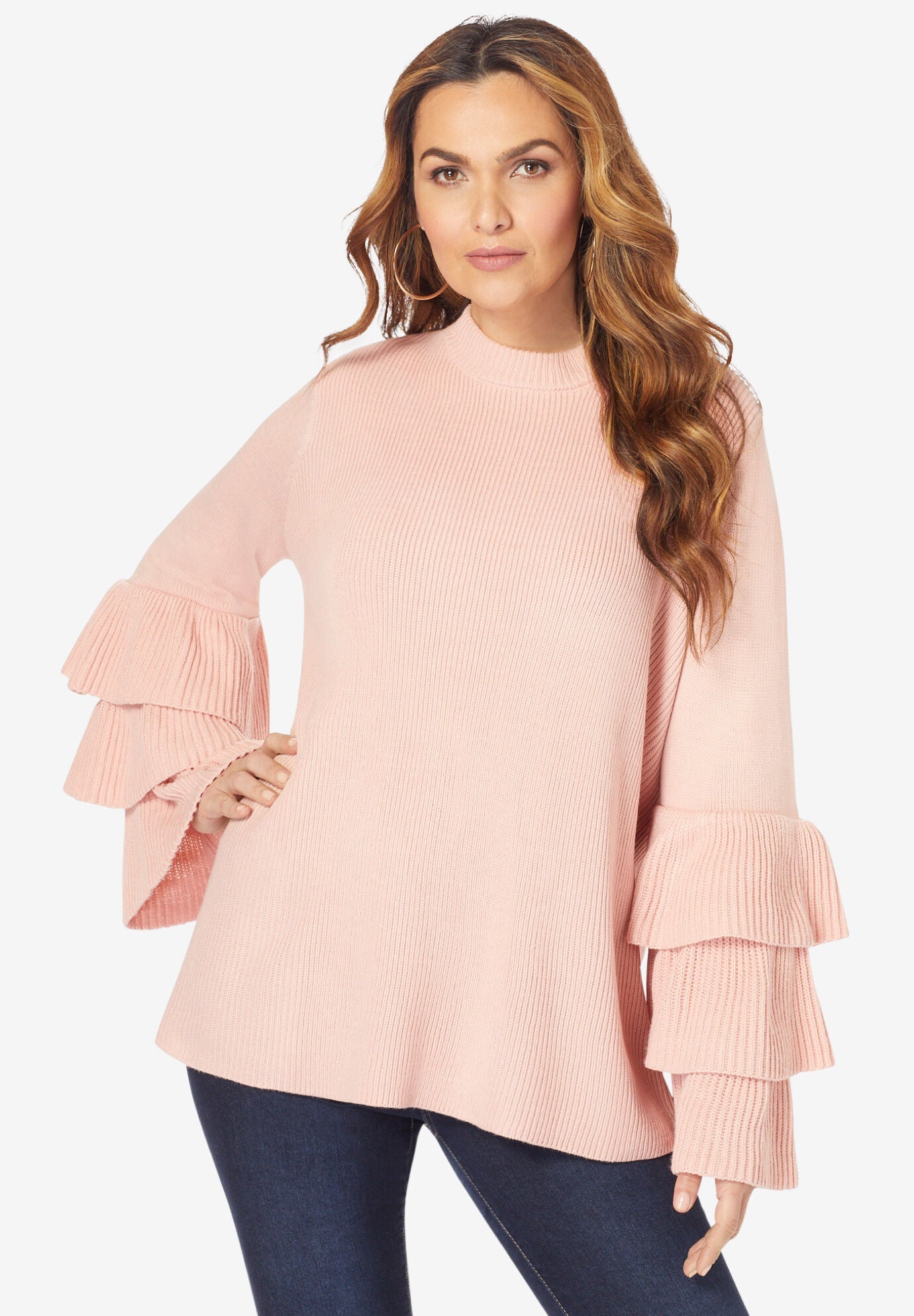 Fashionable Tiered Sleeve Sweater Soft Blush Roaman s