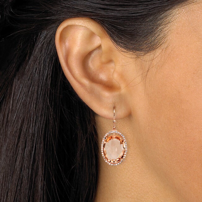 18.42 TCW Simulated Morganite Rose Gold-Plated Sterling Silver Halo Earrings, PINK, alternate image number 2