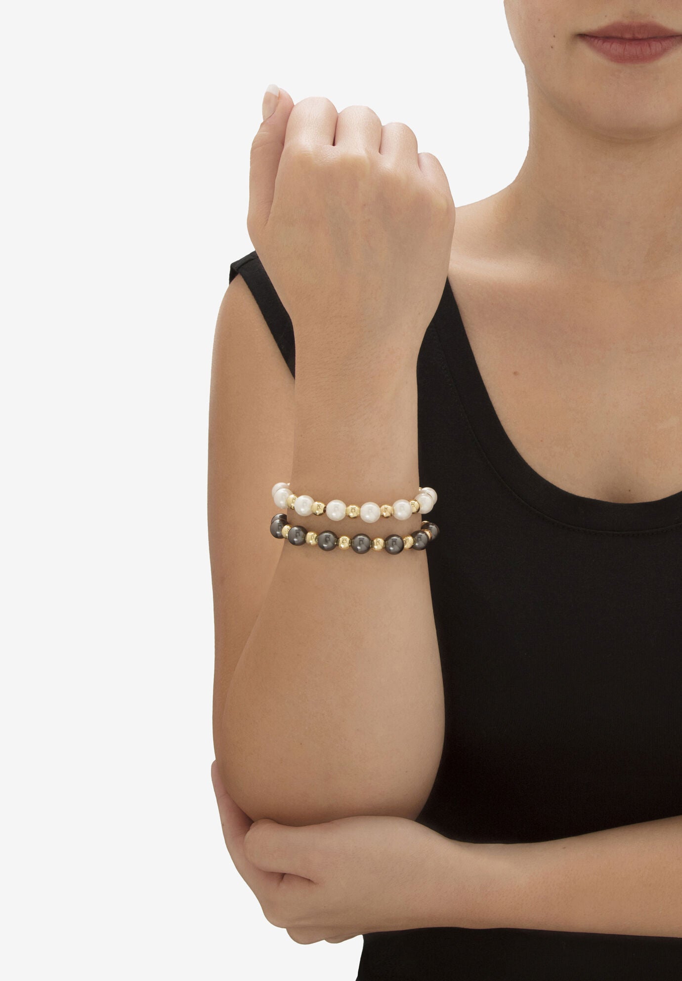 Simulated White And Grey Pearl Goldtone Adjustable Bolo Bracelet Bogo Set 11 inches, , alternate image number 2