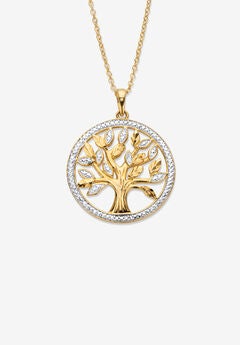 Gold over Silver Tree of Life Pendant Diamond Accent with 18 in Chain