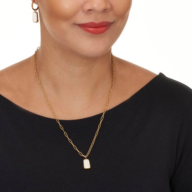 Genuine Mother of Pearl Yellow Gold Ion-Plated Stainless Steel Drop Jewelry Set, WHITE, alternate image number 2