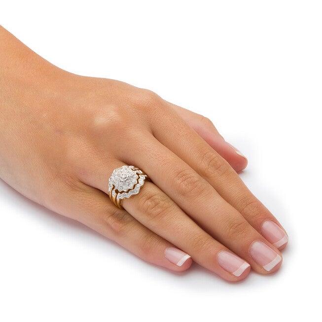 1/7 TCW Diamond 3-Piece Cluster Bridal Set Gold-Plated Sterling Silver, WHITE, alternate image number 2