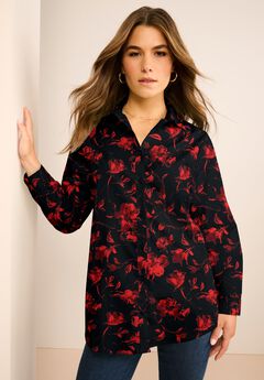 Plus Size Kate Long Sleeve Easy Cotton-Blend Button-Front Shirt