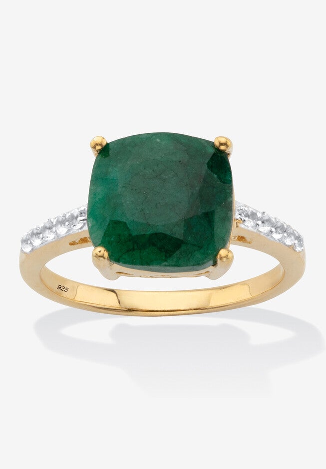 4.60 Cttw. Green Emerald & White Topaz Two-Tone Gold-Plated Sterling Silver Ring, GREEN, hi-res image number 0