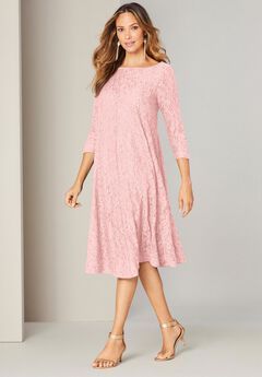 Plus-Size 3/4 Sleeve Boatneck Lace Swing Dress