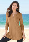 Fine Gauge Drop Needle Henley Sweater, , alternate image number null