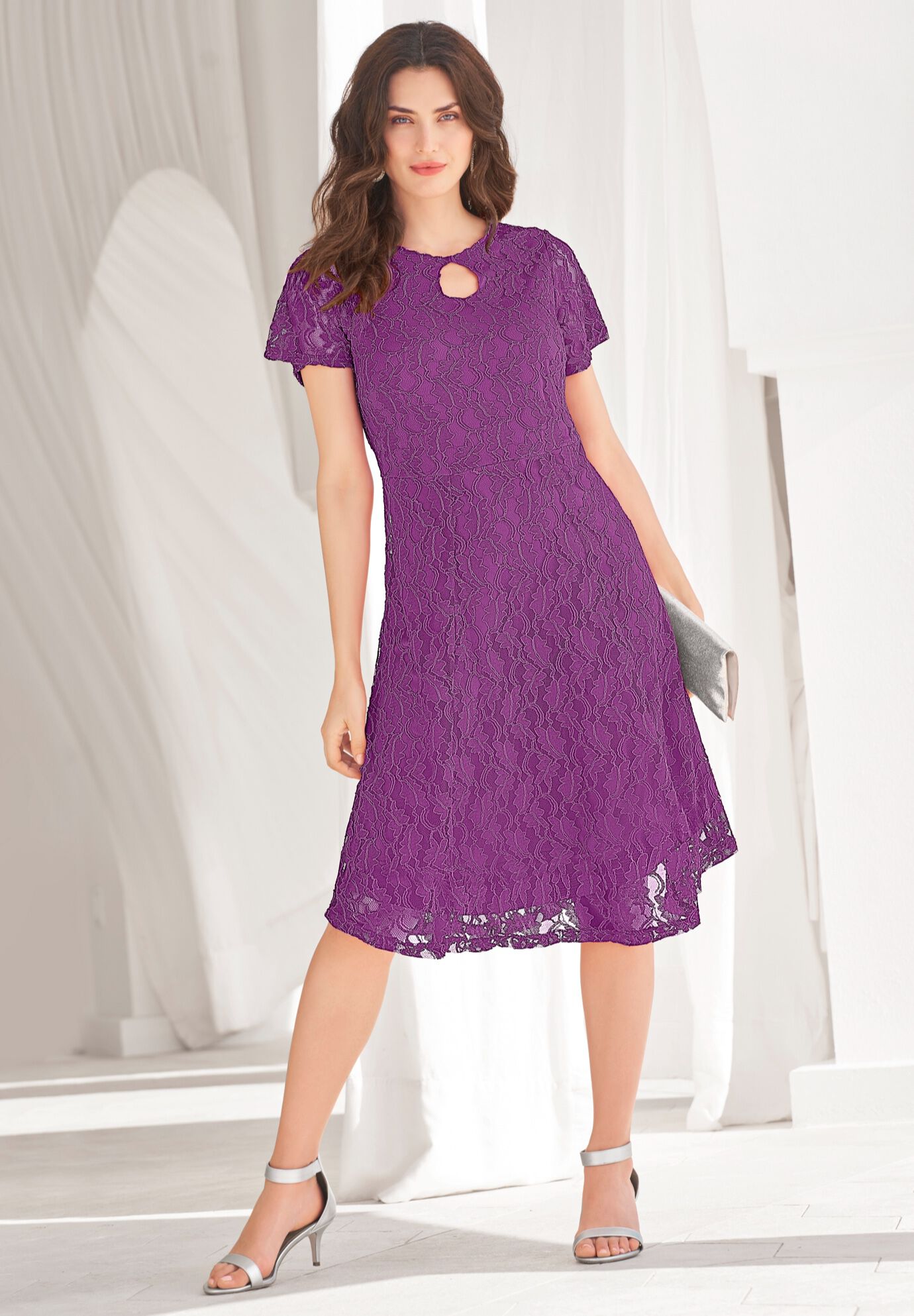 Fashionable Keyhole Lace Dress, Purple Magenta Roaman's