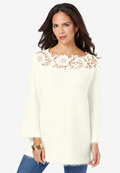 Lace Neck Eyelash Sweater