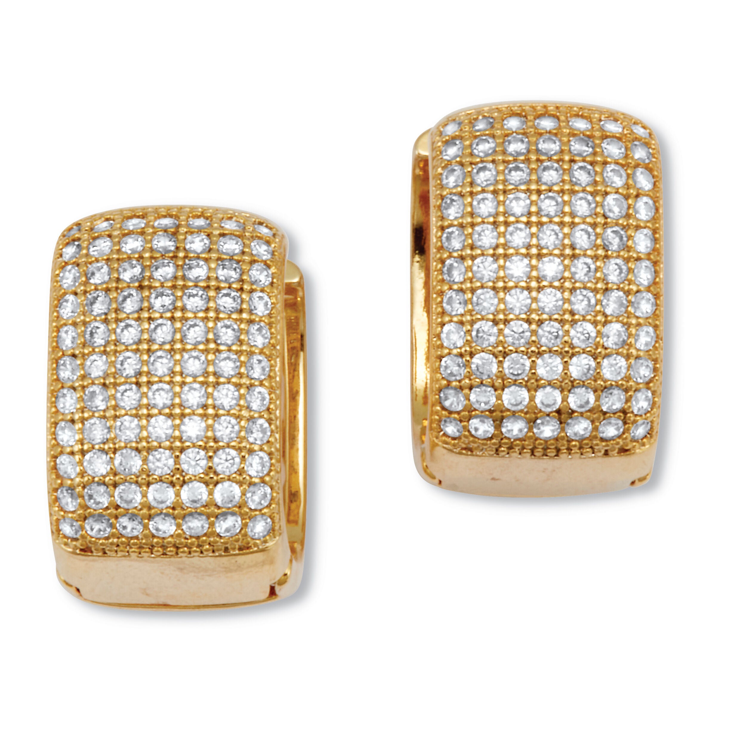 Crystal Micro-Pave Style Goldtone Huggie Earrings, WHITE, on-hover image number 1
