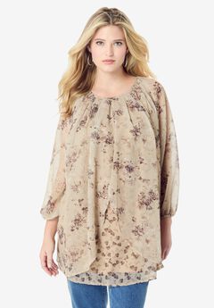 Blouson Sleeve Overlay Blouse