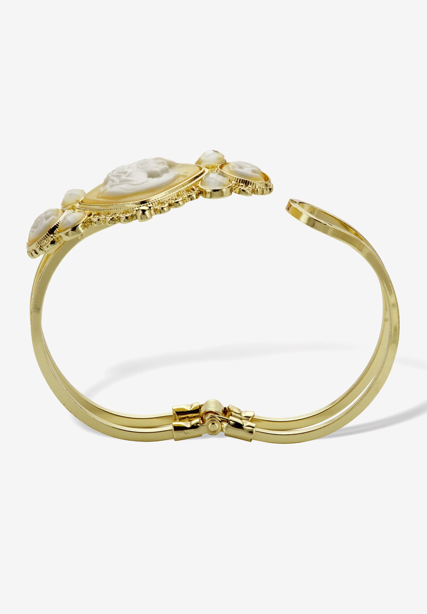 Vintage-Style Cameo Hinged Bangle Bracelet In Yellow Goldtone 7.5 inches, , on-hover image number 1