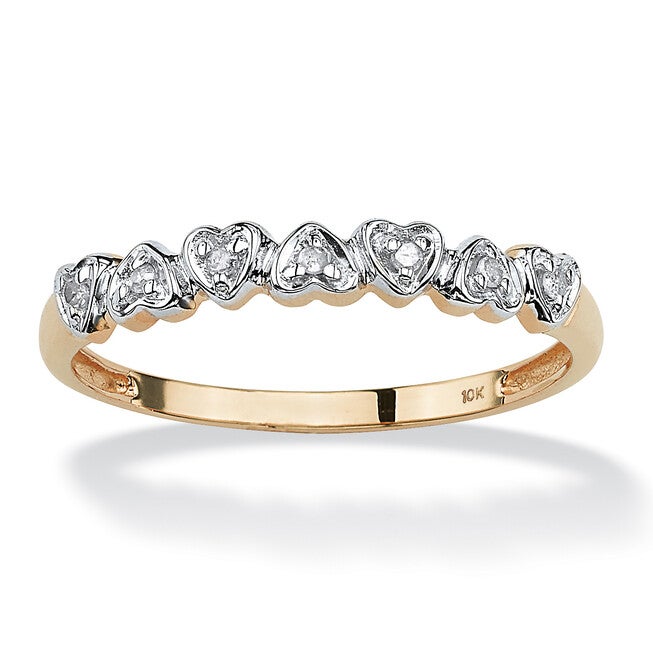 Diamond Accent Solid 10k Gold Multi-Heart Promise Band Ring, WHITE, hi-res image number 0