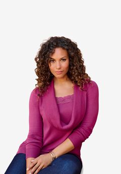 Lace Trim Cowl Neck Sweater