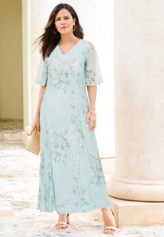 V Neck Embellished Lace Gown