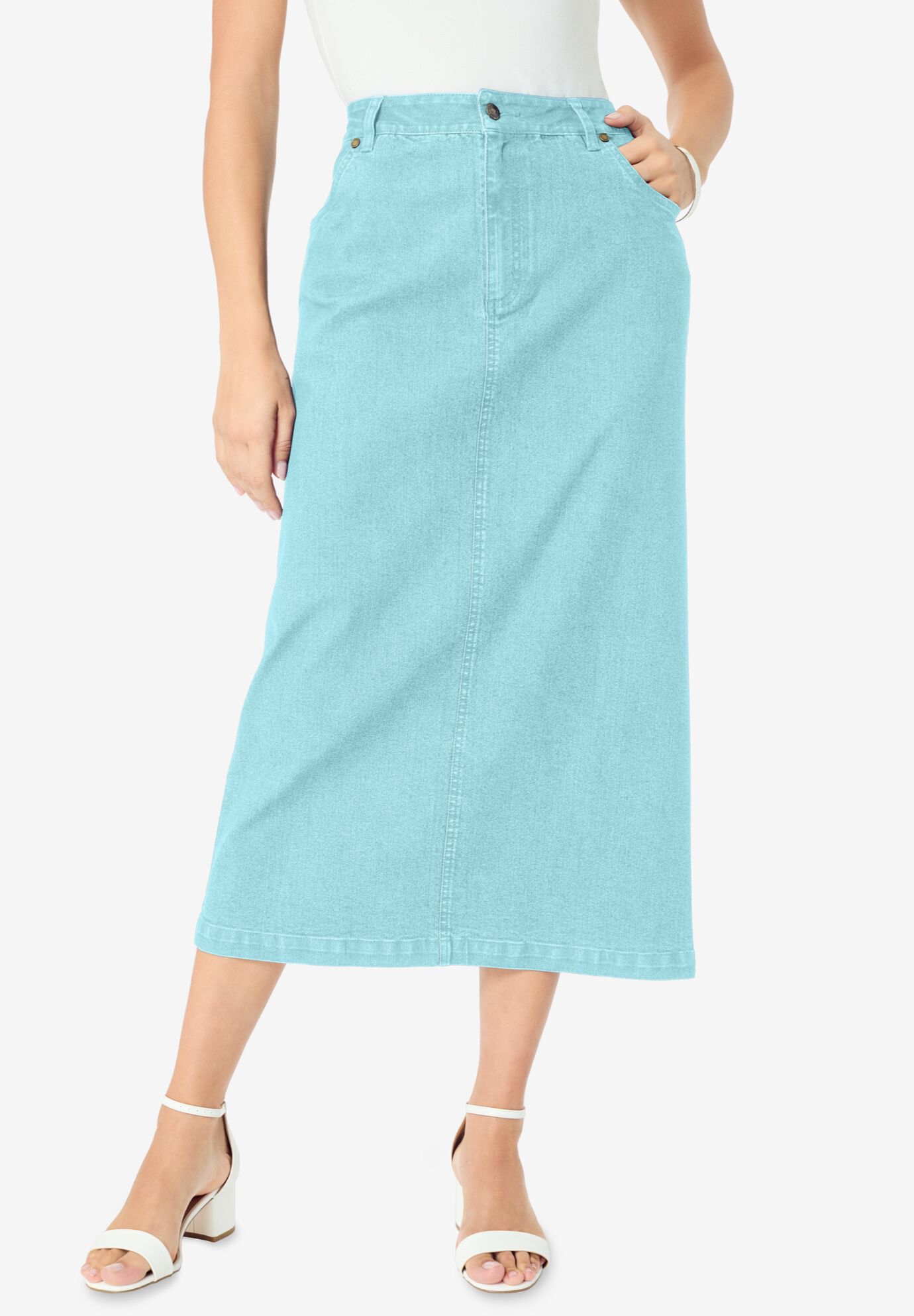 Back Split Pencil Skirt, LIGHT TURQ, hi-res image number 0