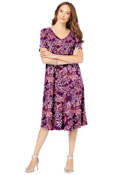UltraSmooth™ Plus Size V-Neck Swing Dress