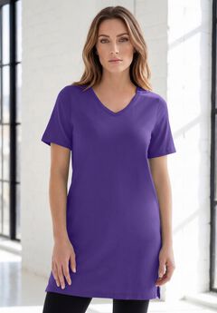 Plus Size Ultimate Cotton V-Neck Short Sleeve Tunic