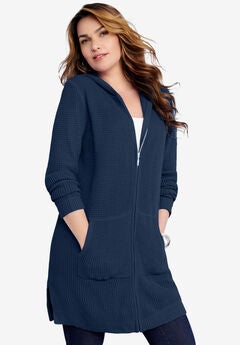 Mega Length Waffle Zip Hoodie