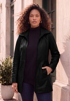 Plus Size Black Leather Coat