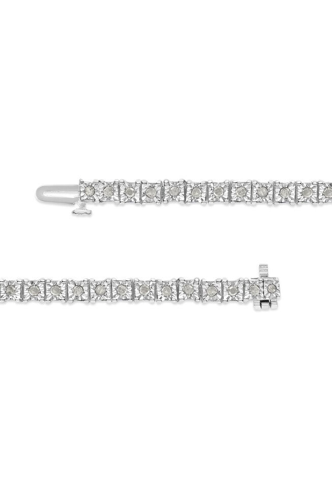Sterling Silver Diamond Square Frame Miracleset Tennis Bracelet 7 inches, , alternate image number 3