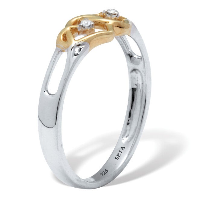 .03 TCW Diamond Tutone Sterling Silver Interlocking Heart Ring, WHITE, on-hover image number 1