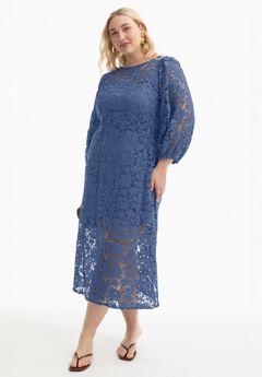 Puff Sleeve Lace Midi Dress