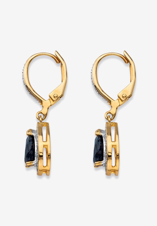 Gold-Plated Drop Earrings Pear Midnight Sapphire And Diamond Accent, , on-hover image number null