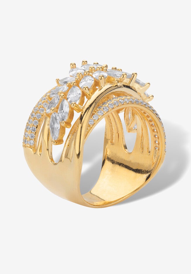 4.18 Cttw. Cubic Zirconia 14K Gold-Plated Sterling Silver Diagonal Multi-Row Ring, , on-hover image number 1