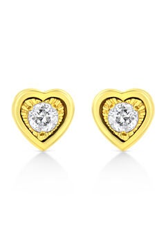 Yellow Gold Over Silver 1/10 Cttw Miracle-Set Diamond Stud Earrings - Choice Of Shape