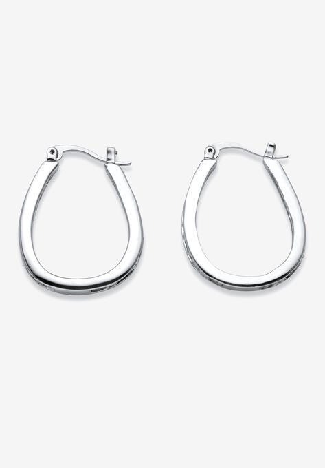 Silver Tone Inside Out Channel Set Hoop Earrings, , on-hover image number null