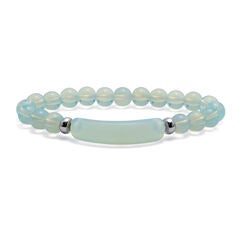 48.45 TCW Genuine Blue Opal Silvertone Beaded Bracelet 7-inch length