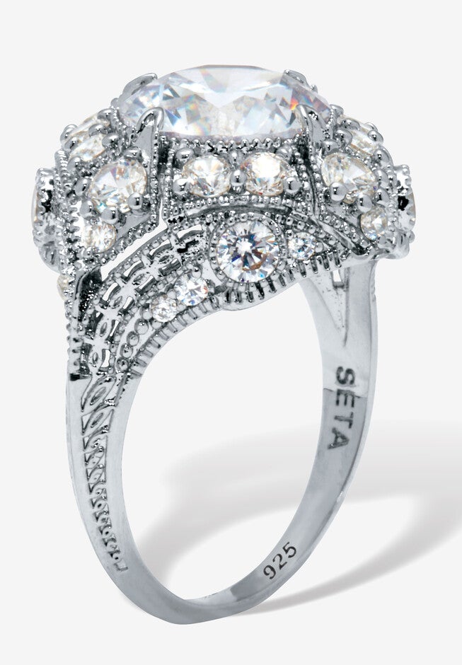 5.50 Tcw Round Cubic Zirconia Platinum-Plated Sterling Silver Cluster Ring, , on-hover image number null