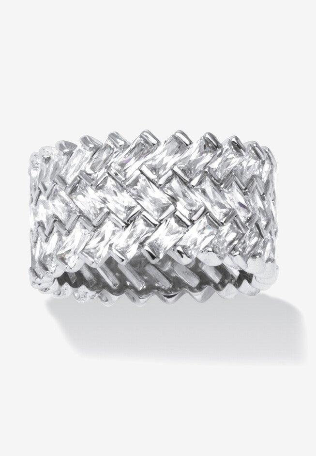 9.66 Tcw Cubic Zirconia Baguette Chevron Ring In Platinum-Plated Sterling Silver, SILVER, hi-res image number 0