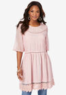 Fit-and-Flare Acid Wash Lace Top, SOFT BLUSH, hi-res image number null