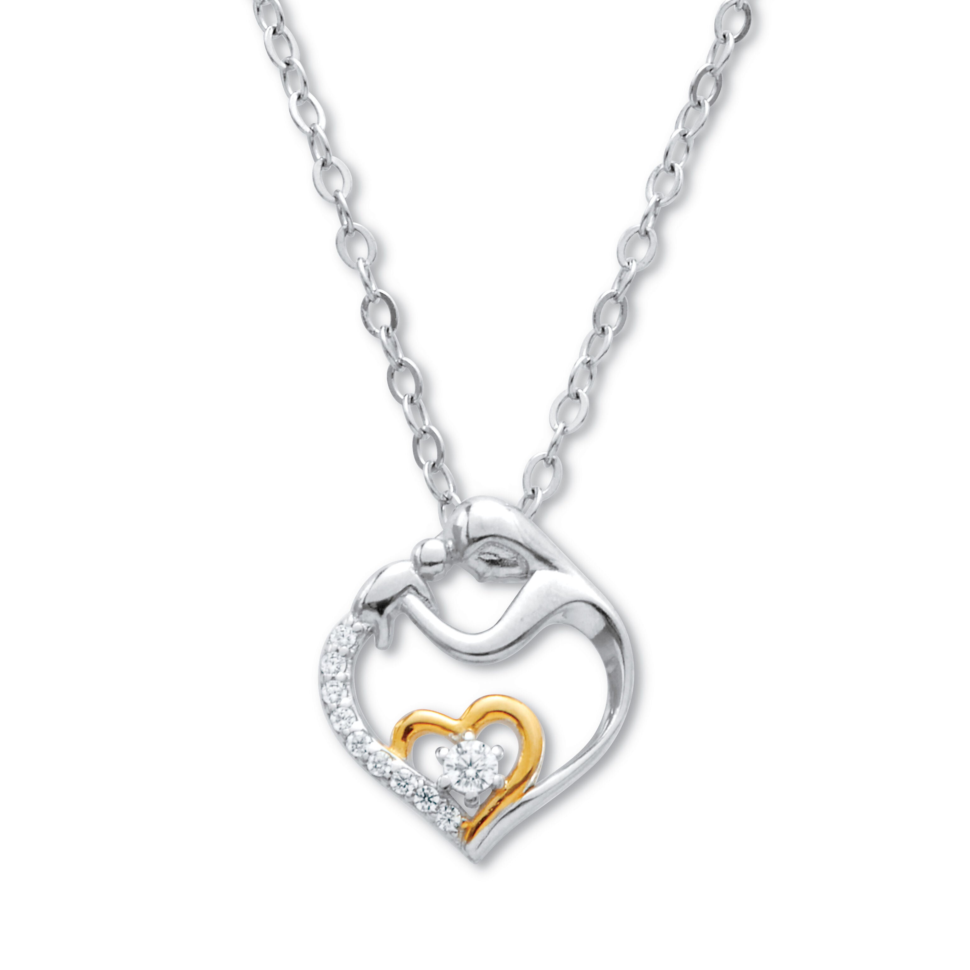 .13 TCW Cubic Zirconia Heart in Silvertone Pendant, 20-inch with 2-inch Extender, WHITE, hi-res image number 0