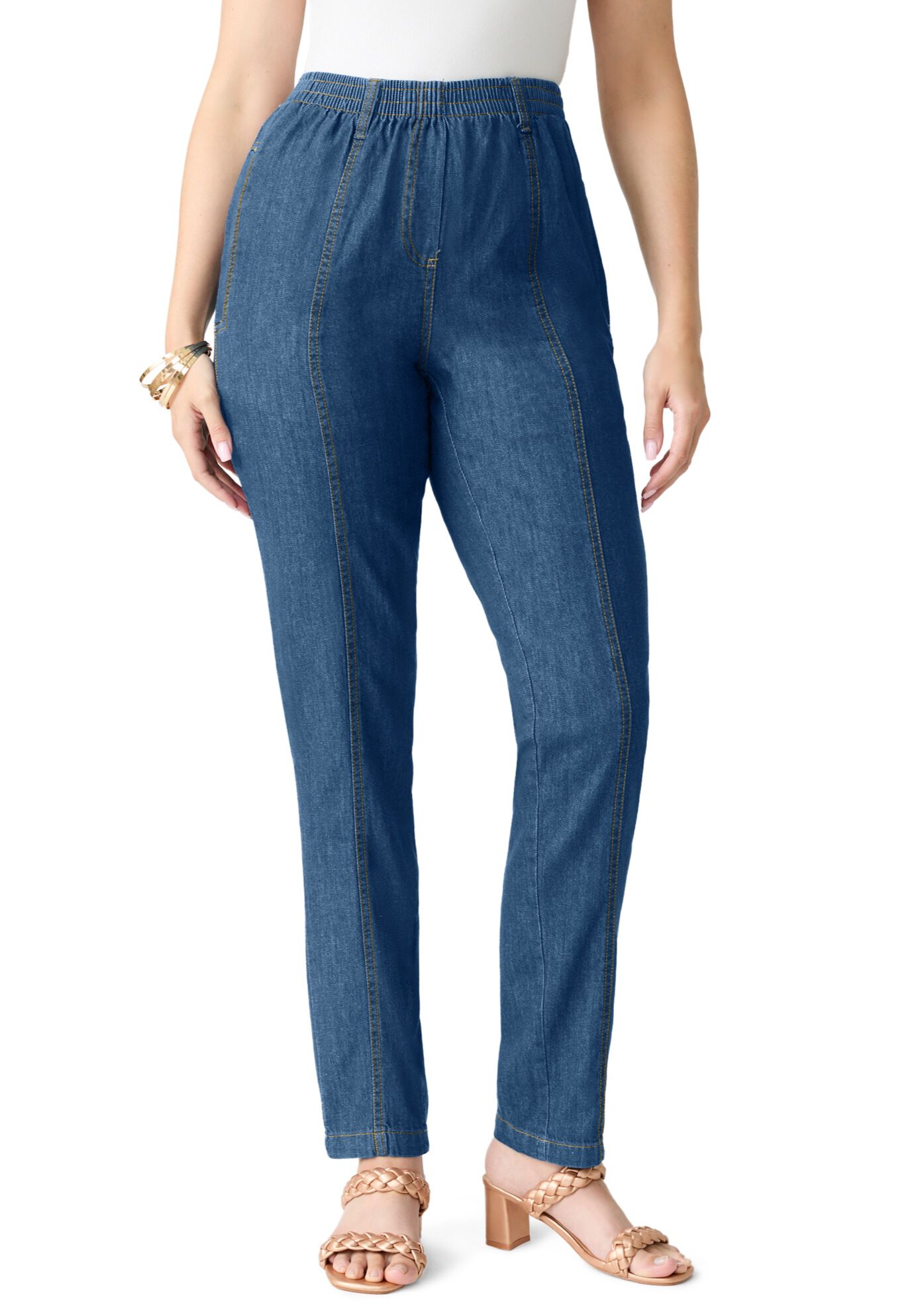 Plus Size Easy-Wear Straight Leg Jean, MEDIUM STONEWASH, hi-res image number 0