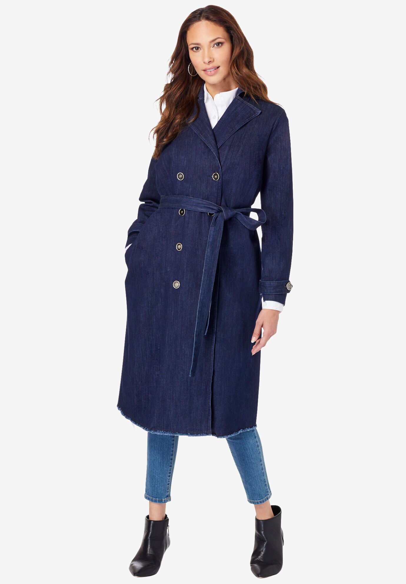 Black Roaman's Women's Plus Size Essential Trench Coat Double Breasted Raincoat 18 W 