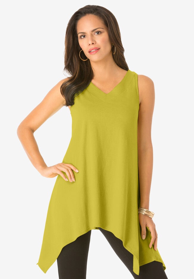 Handkerchief-Hem Tunic Tank, LIGHT MOSS, hi-res image number null
