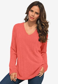 Fine Gauge Drop Needle V Neck Sweater